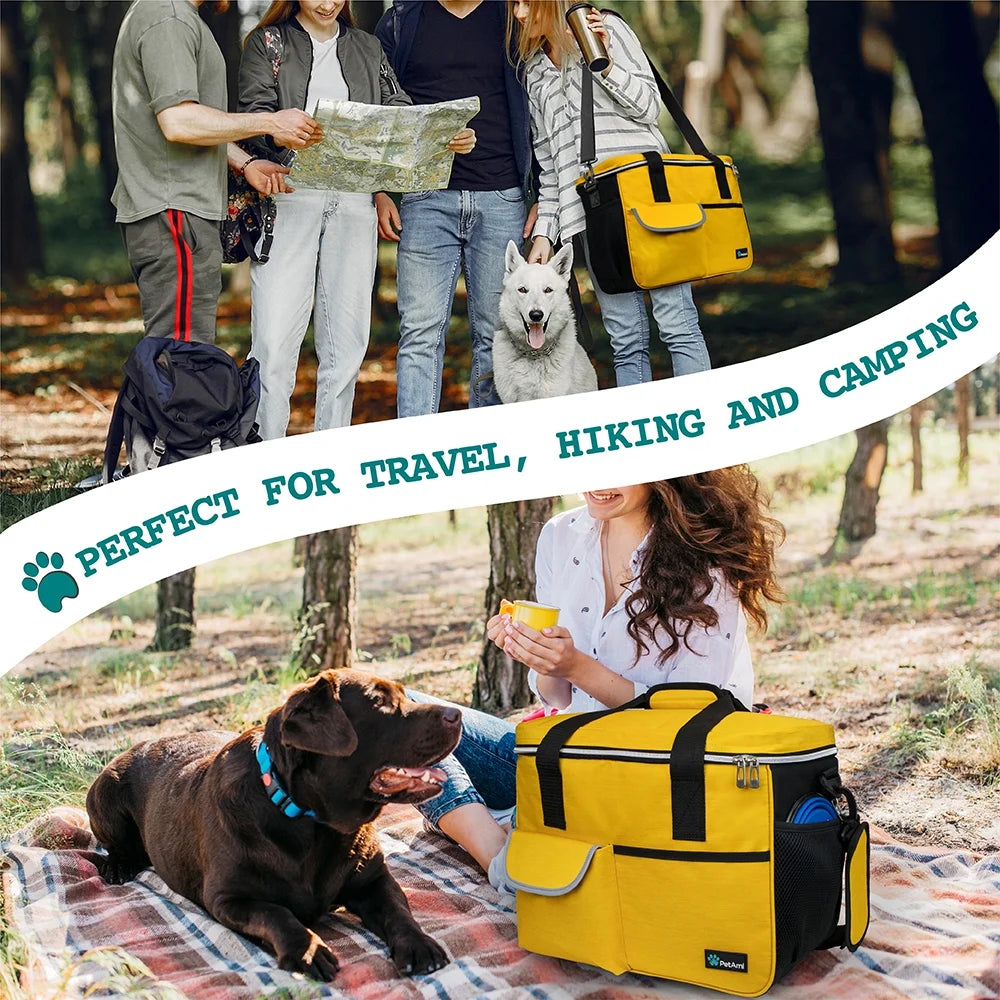 Dog Travel Bag, Travel Pet Bag Organizer, Dog Food Travel Bag with Food Container and Bowls, Dog Travel Supplies Gift Accessories for Weekend Camping, Dog Cat Diaper Bag (Grey, Large)